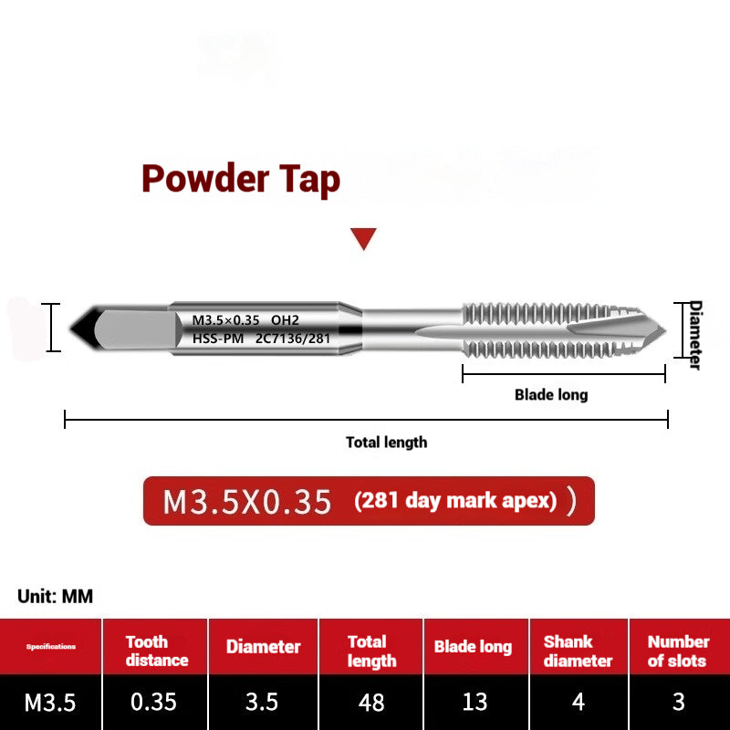 1107-OST powder high-speed steel taps Japanese standard apex screw tip spiral coarse teeth powder metallurgy tapping taps Shandong Denso Pricision Tools Co.,Ltd.